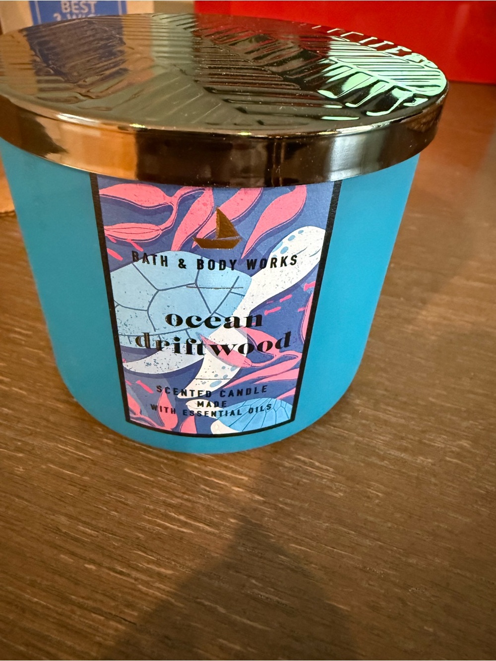 Bath & Body Works Ocean Driftwood Candle - Turquoise & Black